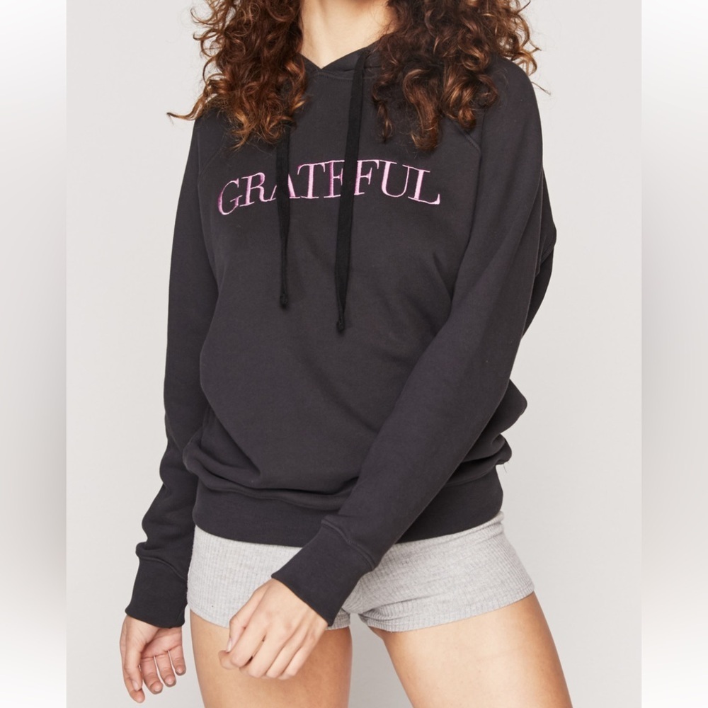 Spiritual Gangster Embroidered Grateful Classic Raglan Hoodie Vintage Black XS